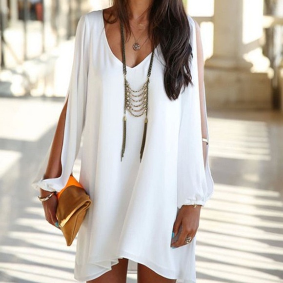 Womens Cute Dresses Dresses & Skirts - White Open Sleeve Midi Dress